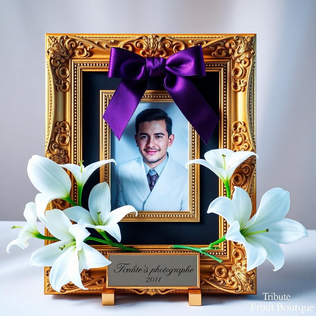 Memorial keepsake tribute piece styled in purple and gold
